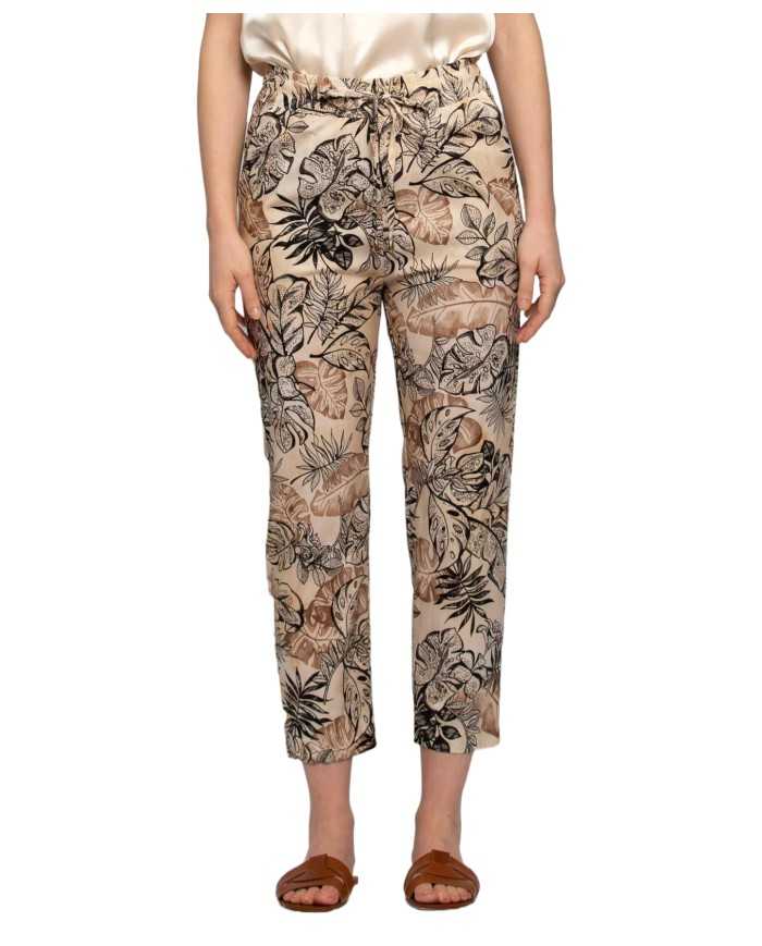 pantalone capri nero/sabbia da donna con fantasia foliage | KOCCA pantalone capri nero/sabbia da donna con fantasia foliage | KOCCA