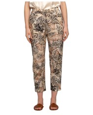 pantalone capri nero/sabbia da donna con fantasia foliage | KOCCA