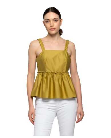 top verde kaki da donna smanicato con balza applicata | KOCCA top verde kaki da donna smanicato con balza applicata | KOCCA