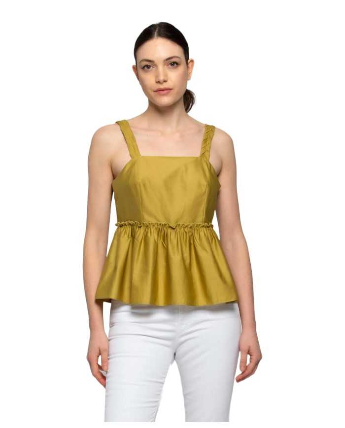 top verde kaki da donna smanicato con balza applicata | KOCCA top verde kaki da donna smanicato con balza applicata | KOCCA