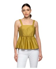 top verde kaki da donna smanicato con balza applicata | KOCCA