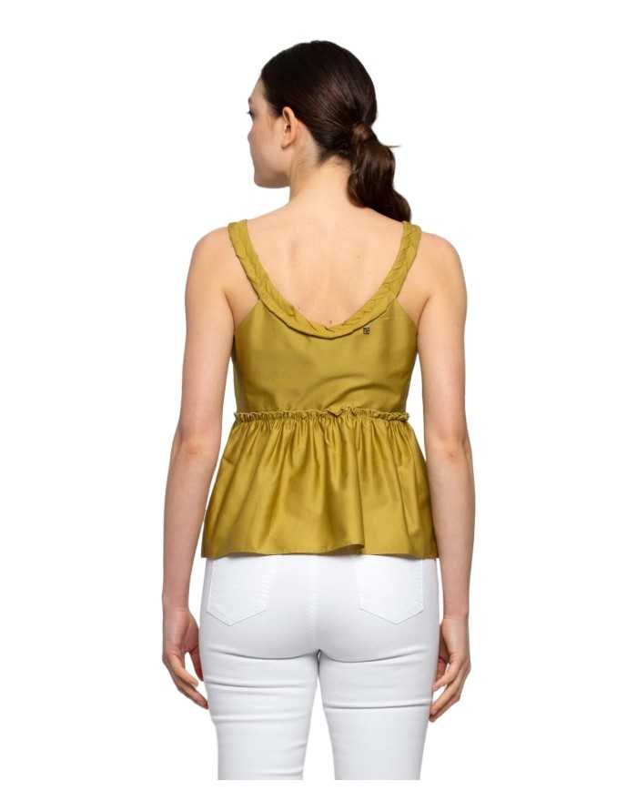 top verde kaki da donna smanicato con balza applicata | KOCCA