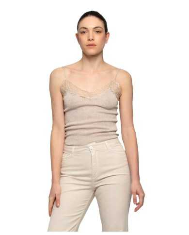 top oro da donna con scollatura rifinita su bordi in rebrodè | KOCCA top oro da donna con scollatura rifinita su bordi in rebrodè | KOCCA