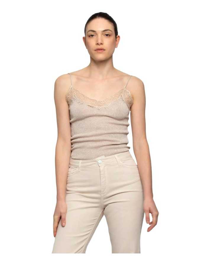 top oro da donna con scollatura rifinita su bordi in rebrodè | KOCCA top oro da donna con scollatura rifinita su bordi in rebrodè | KOCCA