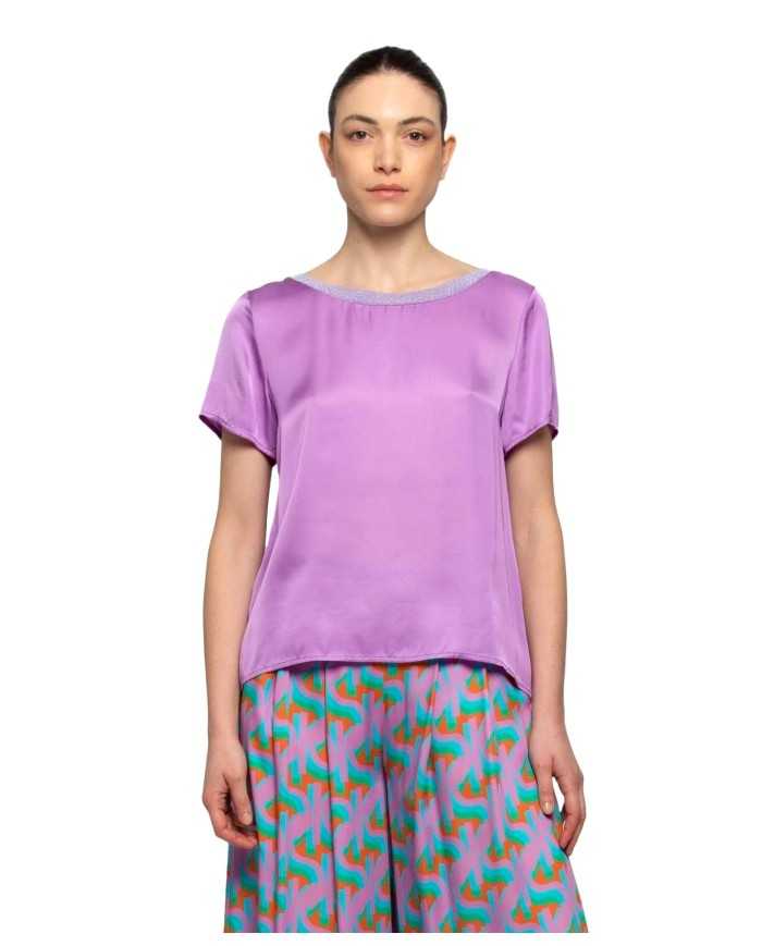 t-shirt rosa lillato da donna con dettagli brillanti | KOCCA t-shirt rosa lillato da donna con dettagli brillanti | KOCCA