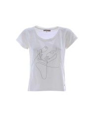 t-shirt latte/panna da donna con disegno in stile line art | KOCCA