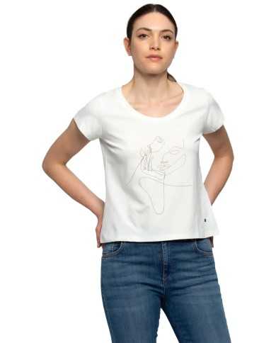 t-shirt latte/panna da donna con disegno in stile line art | KOCCA t-shirt latte/panna da donna con disegno in stile line art | KOCCA