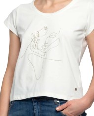 t-shirt latte/panna da donna con disegno in stile line art | KOCCA