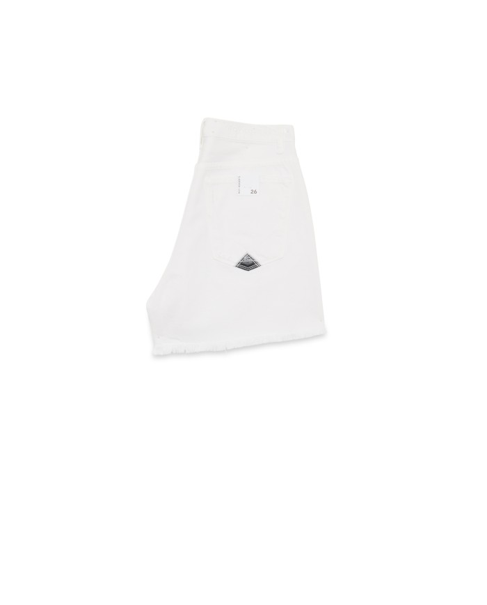 short bianco da donna in denim con frange sui bordi | ROY ROGER'S short bianco da donna in denim con frange sui bordi | ROY ROGER'S