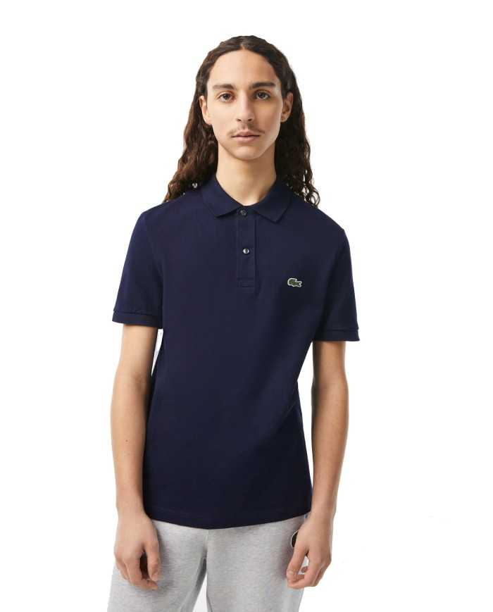 Polo da uomo blu in petit piquet di cotone con logo | LACOSTE