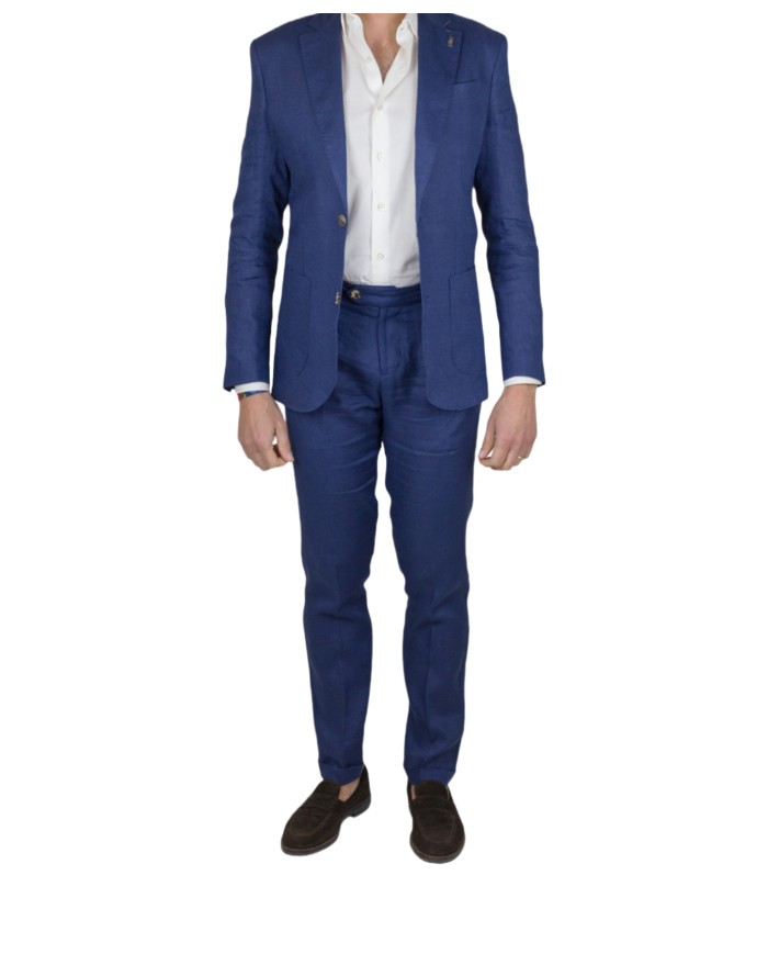 abito blu da uomo in lino con impunture e due bottoni BOB