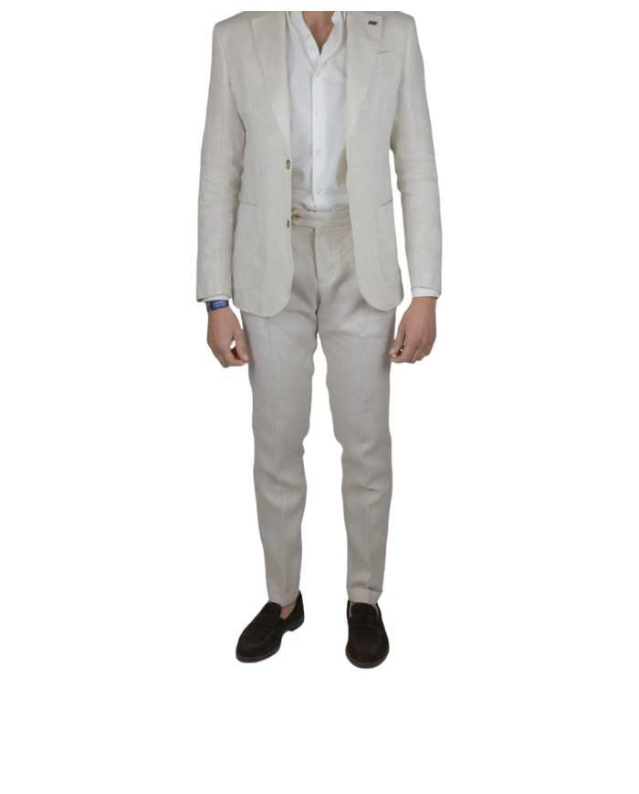 abito ecru da uomo in lino con impunture e due bottoni | BOB abito ecru da uomo in lino con impunture e due bottoni | BOB