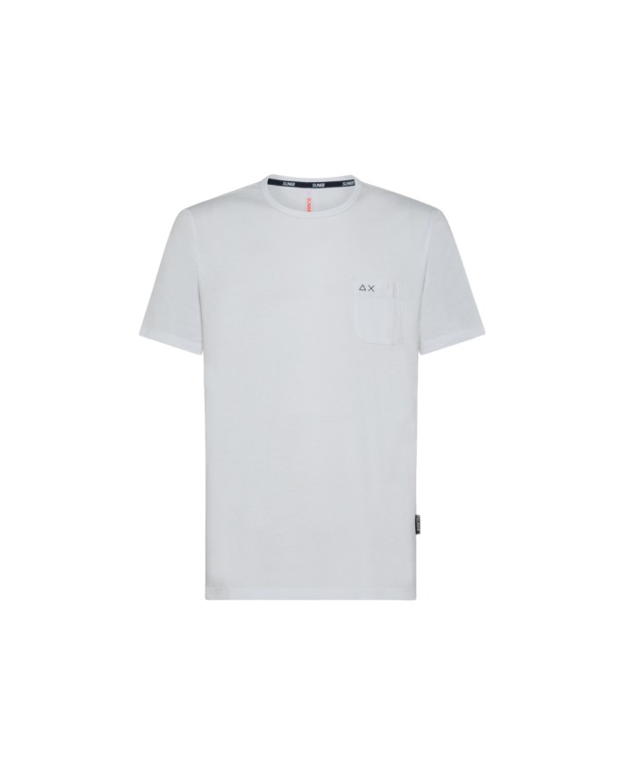 SUN68 T Shirt Uomo T33101 ROUND SOLID POCKET P EM cotone con taschi