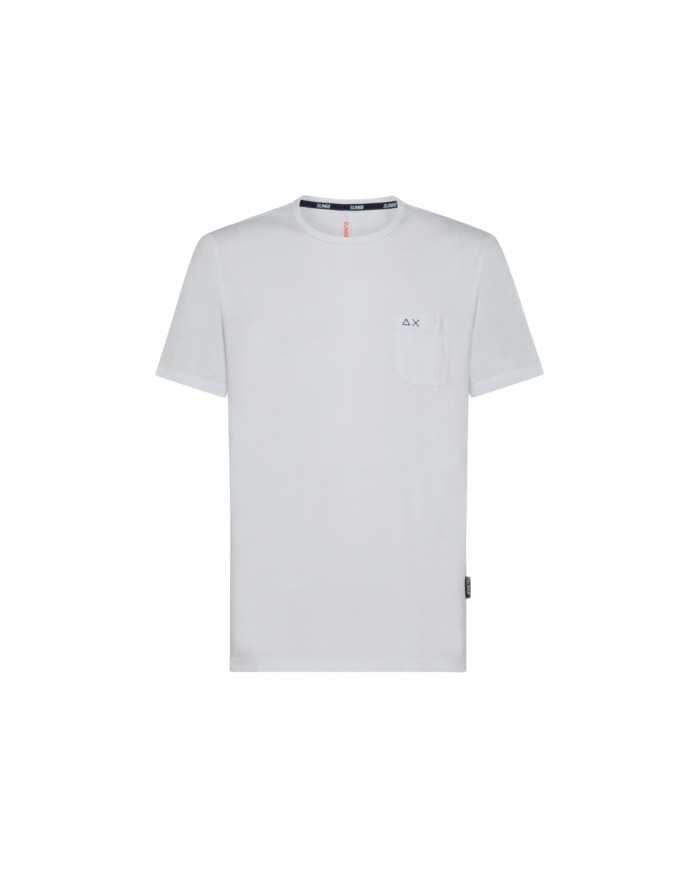 t-shirt bianca da uomo con logo ricamato e mezza manica | SUN68 t-shirt bianca da uomo con logo ricamato e mezza manica | SUN68