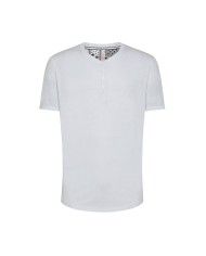 SUN68 T-shirt Uomo T33117 P-EM cotone in stile serafino 01 BIANCO S...