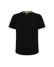 t-shirt nera da uomo con tessuto solid e ricamo logo | SUN68