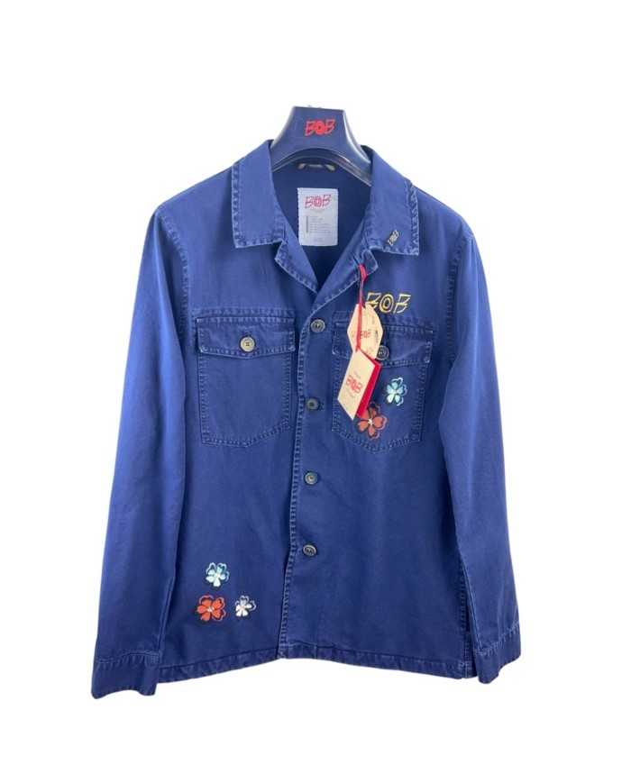 giacca blu wash da uomo con dettagli stampati e logo | BOB giacca blu wash da uomo con dettagli stampati e logo | BOB