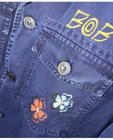 giacca blu wash da uomo con dettagli stampati e logo | BOB giacca blu wash da uomo con dettagli stampati e logo | BOB