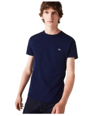 T-shirt da uomo blu regular con logo in alto a destra | LACOSTE