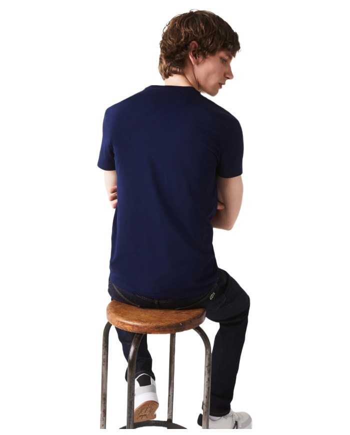 T-shirt da uomo blu regular con logo in alto a destra | LACOSTE