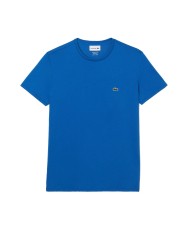 t-shirt blu/azzurro in jersey di cotone pima, con logo | LACOSTE