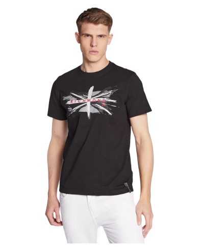 t-shirt nera da uomo con stampa frontale e logo su schiena | RICHMOND