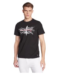 t-shirt nera da uomo con stampa frontale e logo su schiena | RICHMOND