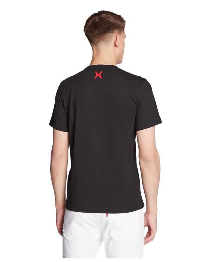 t-shirt nera da uomo con stampa frontale e logo su schiena | RICHMOND