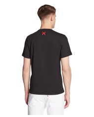 t-shirt nera da uomo con stampa frontale e logo su schiena | RICHMOND