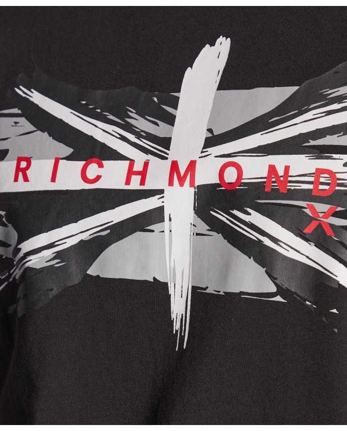 t-shirt nera da uomo con stampa frontale e logo su schiena | RICHMOND