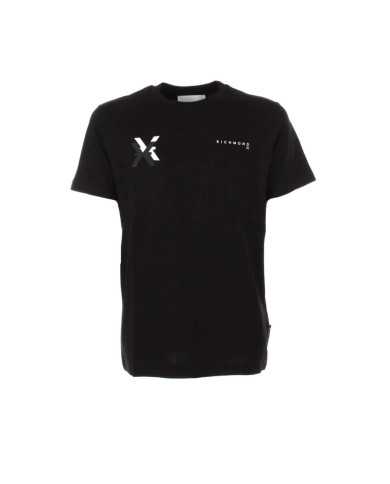 t-shirt nera da uomo con stampa logata in due parti | RICHMOND