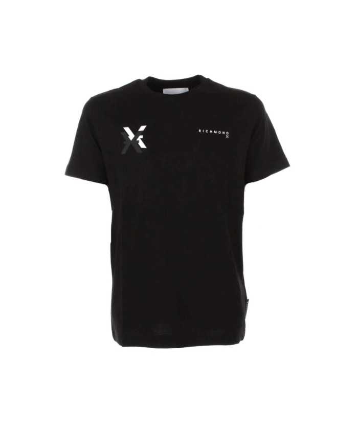 t-shirt nera da uomo con stampa logata in due parti | RICHMOND