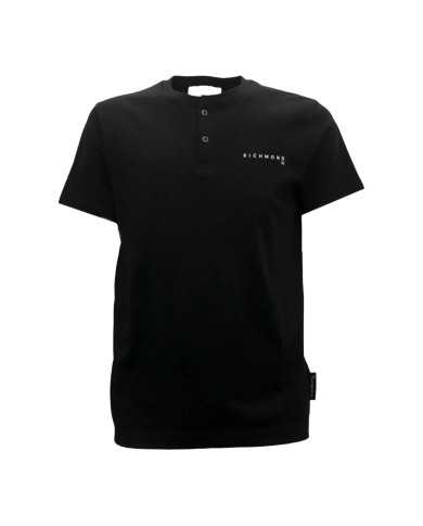 t-shirt nera da uomo chiusa con due bottoncini e con logo | RICHMOND t-shirt nera da uomo chiusa con due bottoncini e con logo | RICHMOND