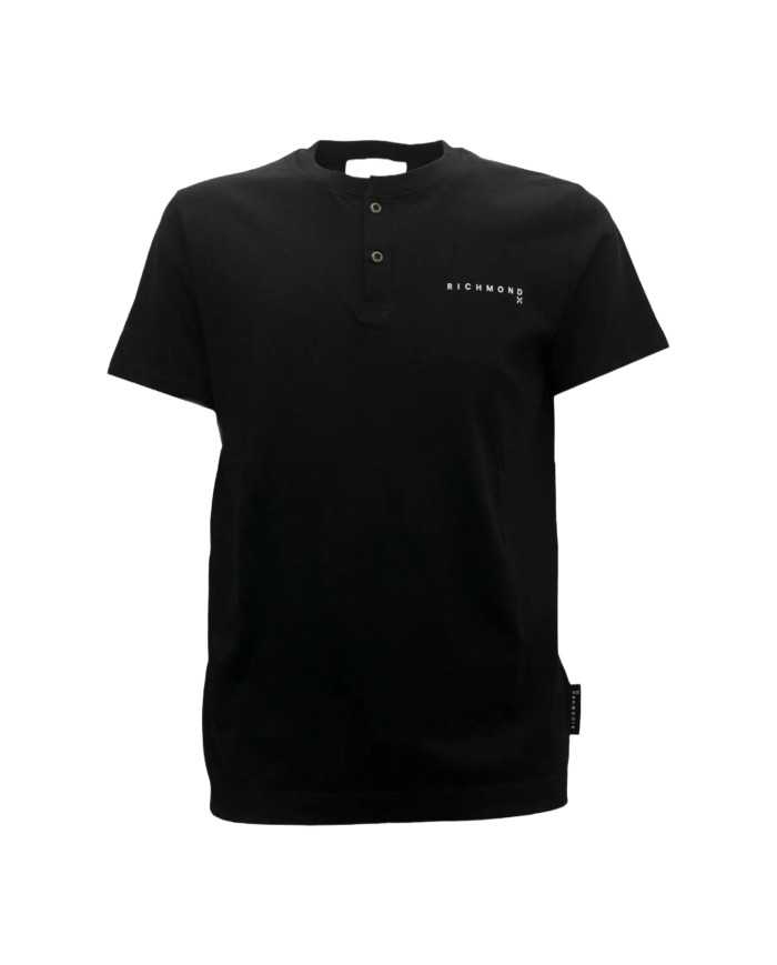 t-shirt nera da uomo chiusa con due bottoncini e con logo | RICHMOND t-shirt nera da uomo chiusa con due bottoncini e con logo | RICHMOND