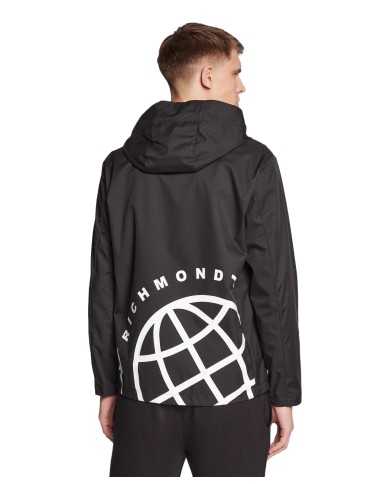 Giubbino nero da uomo con cappuccio, logo e grafica | RICHMOND Giubbino nero da uomo con cappuccio, logo e grafica | RICHMOND