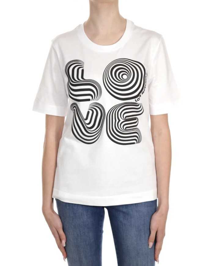 t-shirt bianca da donna con scritta in effetto ottico | LOVE MOSCHINO t-shirt bianca da donna con scritta in effetto ottico | LOVE MOSCHINO