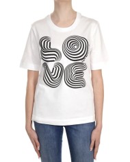 t-shirt bianca da donna con scritta in effetto ottico | LOVE MOSCHINO