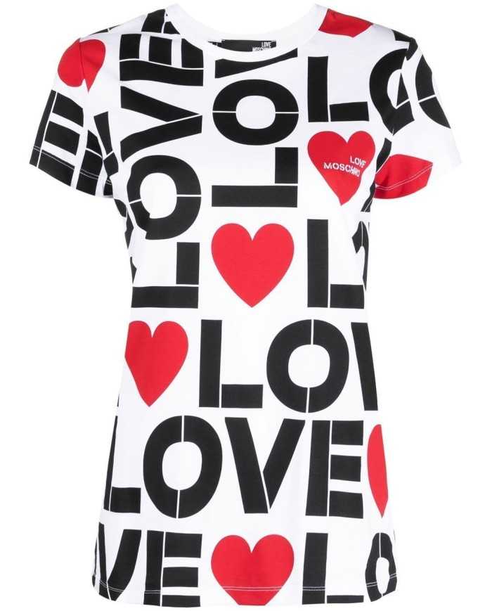 LOVE MOSCHINO T-Shirt Donna W4F73 2P M3876 P-EM cotone con motivo c... LOVE MOSCHINO T-Shirt Donna W4F73 2P M3876 P-EM cotone con motivo c...