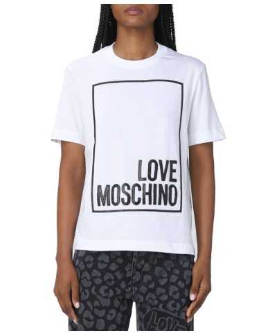 t-shirt bianca da donna con logo stampato stile box | LOVE MOSCHINO t-shirt bianca da donna con logo stampato stile box | LOVE MOSCHINO
