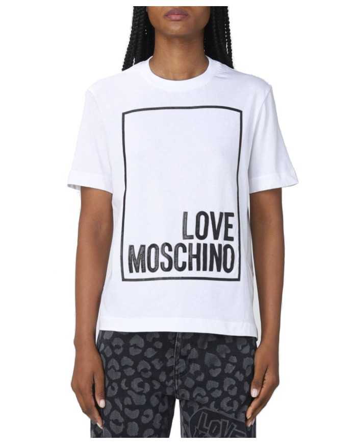 t-shirt bianca da donna con logo stampato stile box | LOVE MOSCHINO t-shirt bianca da donna con logo stampato stile box | LOVE MOSCHINO