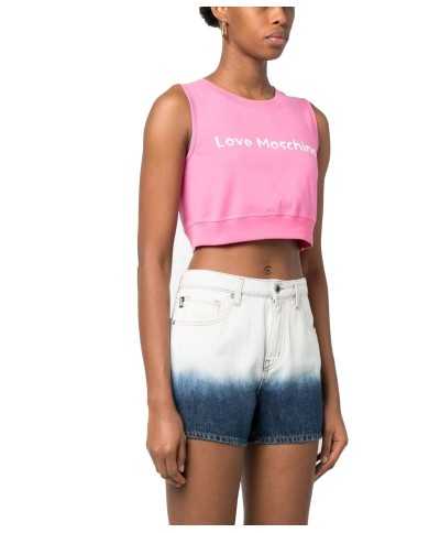 Crop top smanicato donna fuxia con logo avanti | LOVE MOSCHINO Crop top smanicato donna fuxia con logo avanti | LOVE MOSCHINO