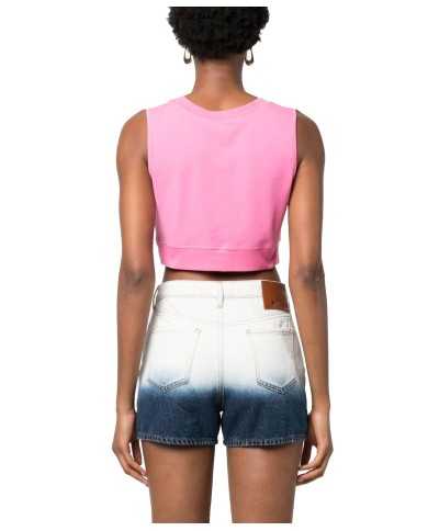 Crop top smanicato donna fuxia con logo avanti | LOVE MOSCHINO Crop top smanicato donna fuxia con logo avanti | LOVE MOSCHINO