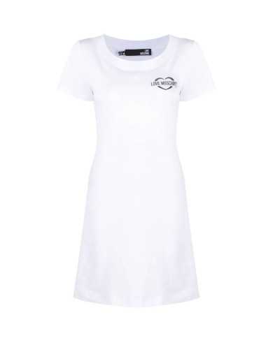 Abito donna bianco con logo a cuore in jersey | LOVE MOSCHINO Abito donna bianco con logo a cuore in jersey | LOVE MOSCHINO