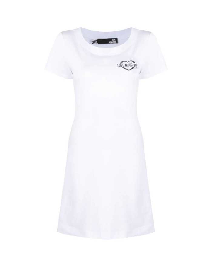 Abito donna bianco con logo a cuore in jersey | LOVE MOSCHINO Abito donna bianco con logo a cuore in jersey | LOVE MOSCHINO