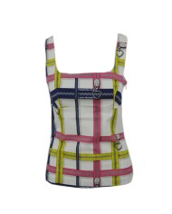 Top smanicato donna bianco con fantasia a cerniere | LOVE MOSCHINO