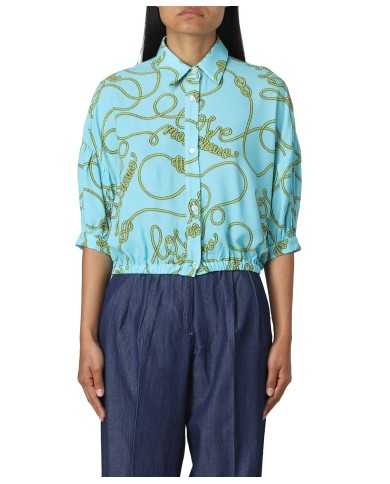 Camicia donna azzurra con fantasia a corde dorate | LOVE MOSCHINO Camicia donna azzurra con fantasia a corde dorate | LOVE MOSCHINO