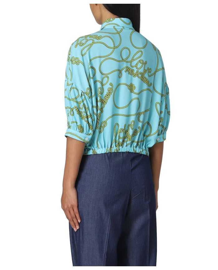 Camicia donna azzurra con fantasia a corde dorate | LOVE MOSCHINO Camicia donna azzurra con fantasia a corde dorate | LOVE MOSCHINO