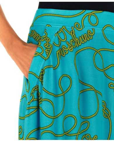 Gonna donna azzurra con fantasia a corde dorate | LOVE MOSCHINO Gonna donna azzurra con fantasia a corde dorate | LOVE MOSCHINO
