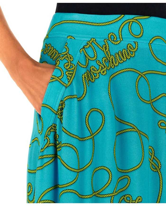 Gonna donna azzurra con fantasia a corde dorate | LOVE MOSCHINO
