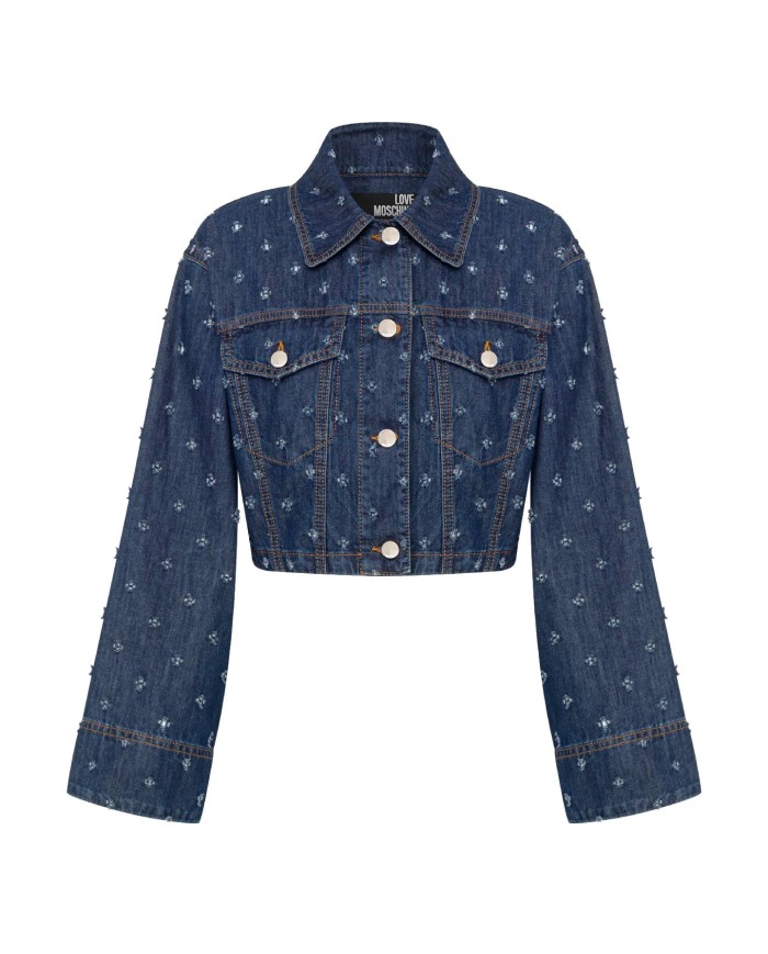 Giubbino a maniche lunghe donna in denim con fantasia LOVE MOSCHINO